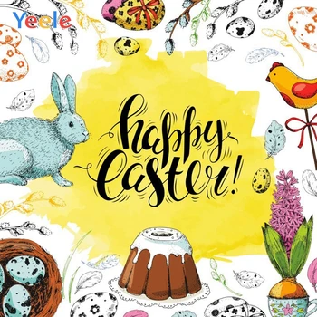 

Happy Easter Spring Cute Rabbit Egg Bird Nest Cartoon Flower Backdrop Vinyl Photography Background For Photo Studio Photophone
