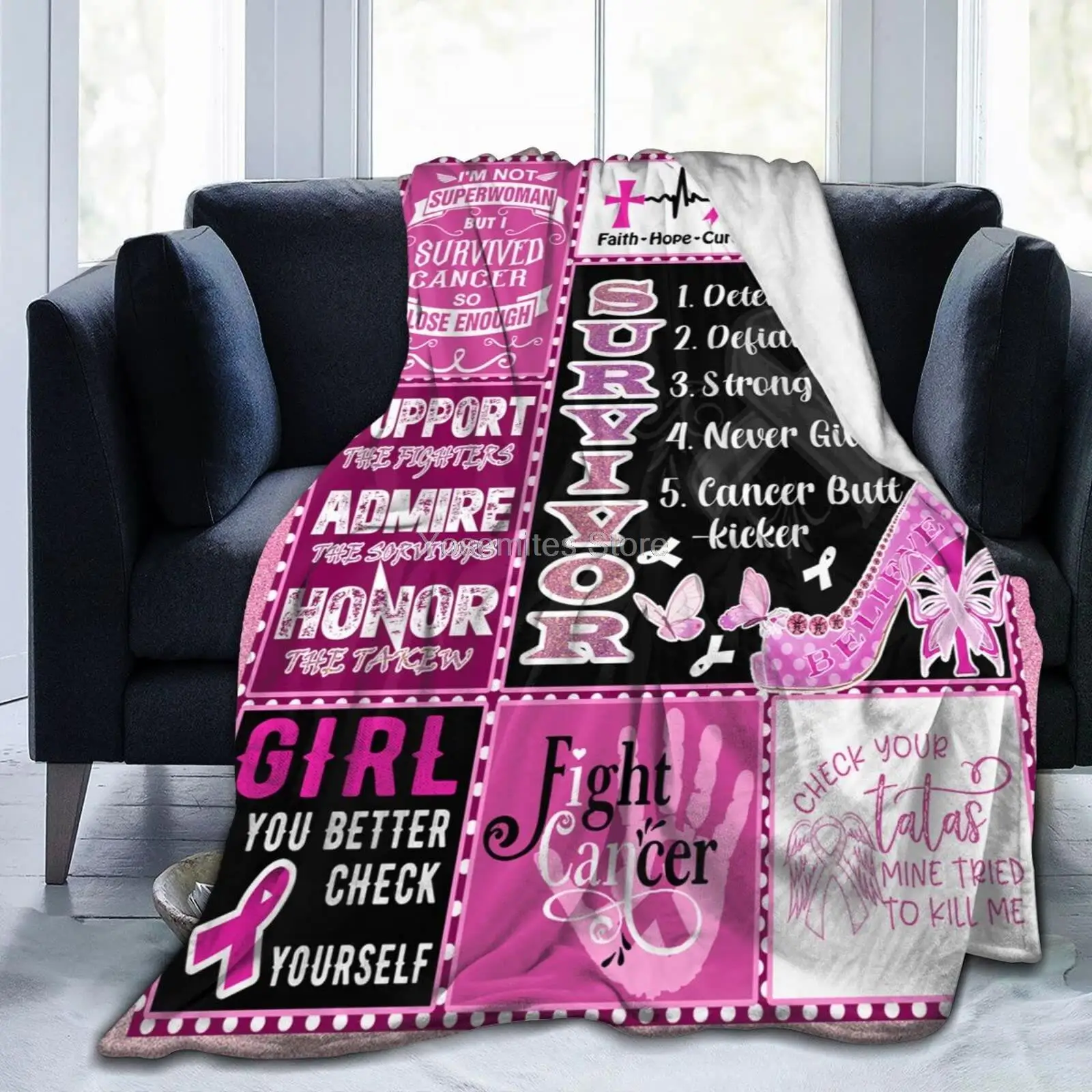 

Breast Cancer Pink Ribbon Soft Throw Blanket for Women Men Kid Lightweight Fleece Blanket/ for Couch Sofa