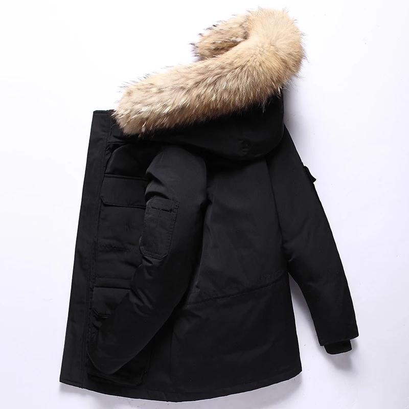 -30 Degree Winter Fashion Couple Down Parkas Men's White Duck Jackets Outwear Big Fur Hooded Thick Warm Windbreaker | Мужская одежда