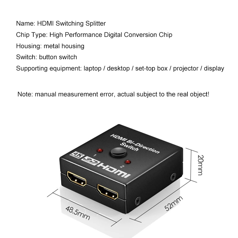 Hdmi-переключатель 4K* 2K 3D HDMI Сплиттер мини-коммутатор 1-2 или 2-1 выход двунаправленный HDMI концентратор для DVD HD tv lapptop tv BOX