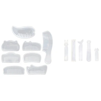 

8 Pieces Transparent White Comb DIY Silicone Mold & 5 Pack Silicone Bookmark Mold Mermaid Cat Claw Cat Rabbit Blank