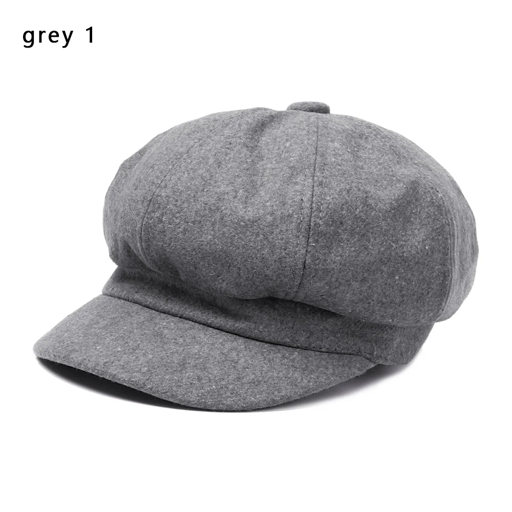 grey 1 Хлопковый женский модный берет осень зима восьмиугольная кепка шапки стильный артист живописец газетчик Кепка s Черный Серый Берет шляпы сомбреро - Цвет: grey 1