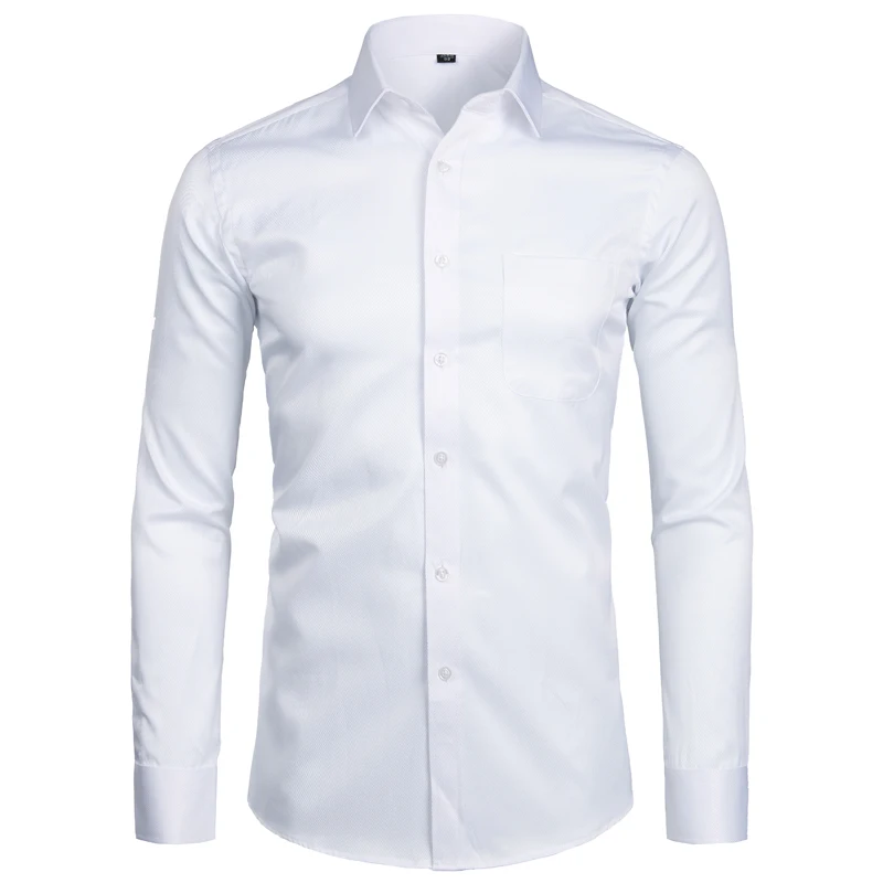 White Business Dress Shirt Men Fashion Slim Fit Long Sleeve Soild Casual Shirts Mens Working Office Wear Shirt With Pocket S-8XL pink short sleeve shirt