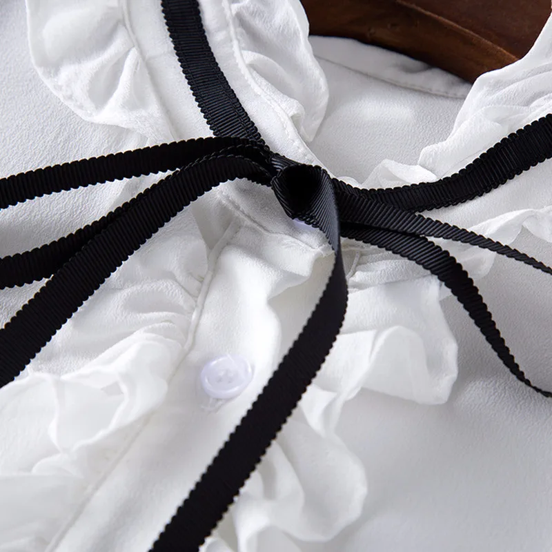  Real Silk White Blouse Spring Autumn Womens Tops and Blouses Korean Fashion Clothing Streetwear Lon