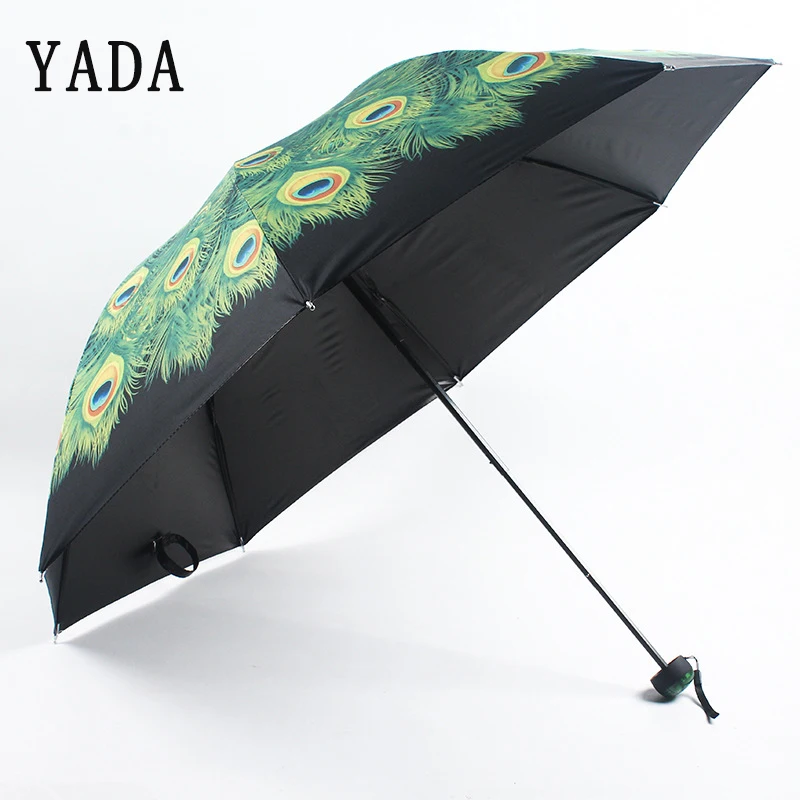 YADA Cartoon Peacock Feather Umbrella Folding Rainy Fruit Orange