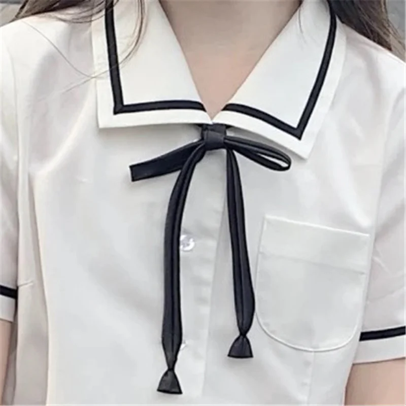 New Short Sleeve Sailor Suit Shirt JK Uniform Basic Tops Sweet Japanese School Dress For Grils High Waist Tops Work Clothes
