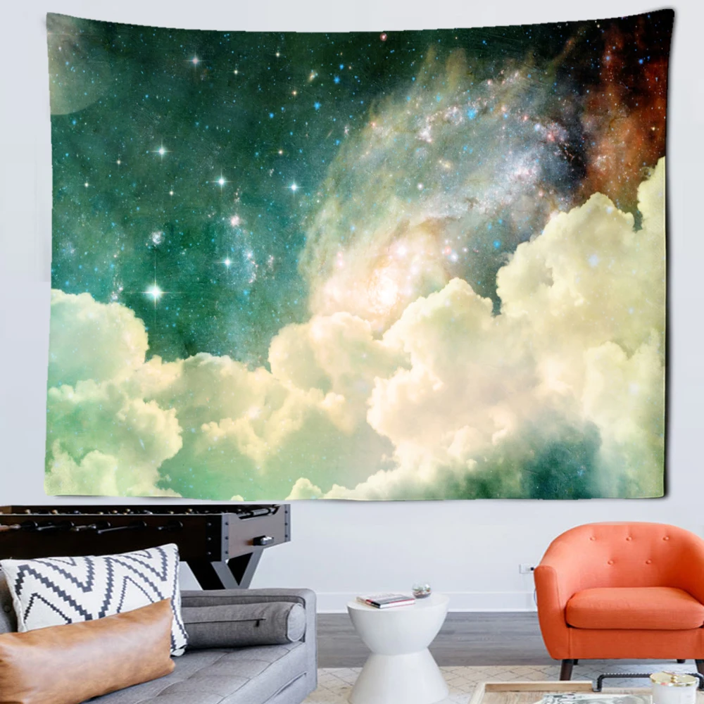 Гобелен с облаками звездами луной Млечным способом тема Галактики драматический