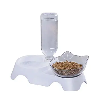 

Pet Feeding Bowl Cat Ears Shaped Oblique Single/Double Bowls Spine Neck Protecting for Cat