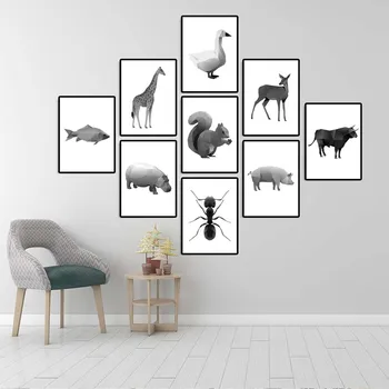 

Home Decoration Print Canvas Paintings Nordic Office Wall Art Poster Picture Geometric abstract Animals Ant Pig dog Giraffe fish
