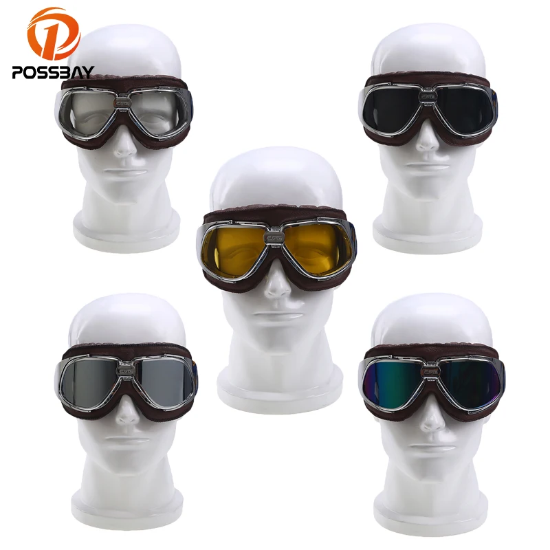 Posbay шлем очки ветрозащитные мотоциклетные Винтаж пилот байкер кожа для