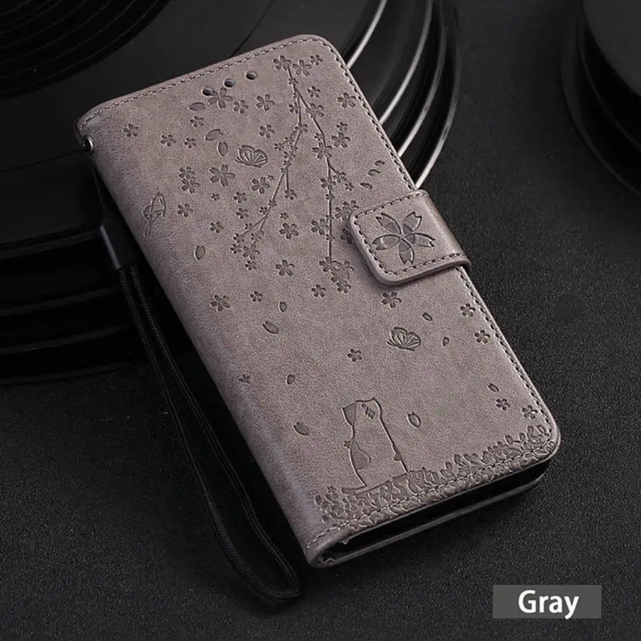 Чехол из искусственной кожи с защелкой для Sony Xperia L1 XA1 XA2 бумажник, чехол для Sony Xperia XZ 1 Z5 3D кошачьей мордочки Cat& цветок чехол для телефона - Цвет: Gray