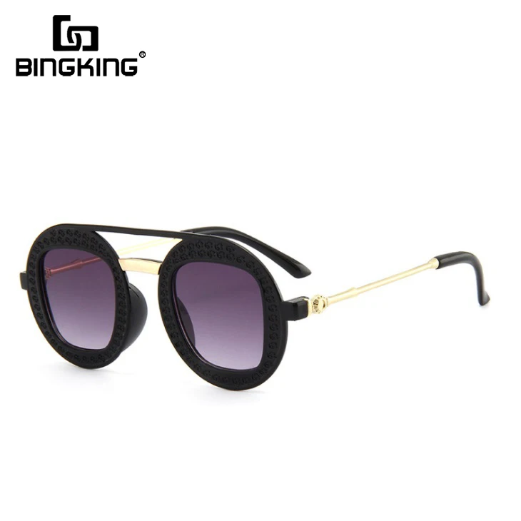 

BINGKING 2020 New FashIon Round Frame Square Colored Lens Kids Sunglasses Beach Travel Sunglasses Metal Temple Child Cute UV400
