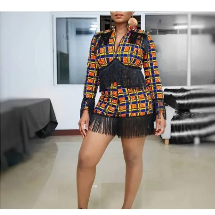 Autumn Women Sexy Tassel Bodycon Playsuit Casual Long Sleeve Plaid Jumpsuit Skinny Ladies Zipper Club Party Rompers