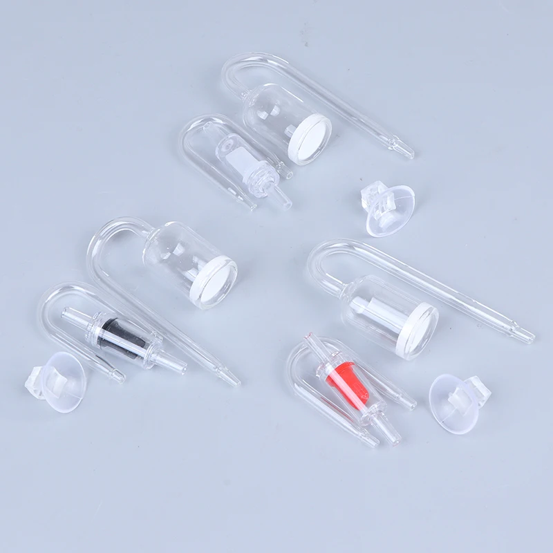 Aquarium Glass CO2 Diffuser Check Valve U Shape Glass Tube Suction Cup Kit For Fish Tank Aquarium Check Valve Set CO2 Atomizer