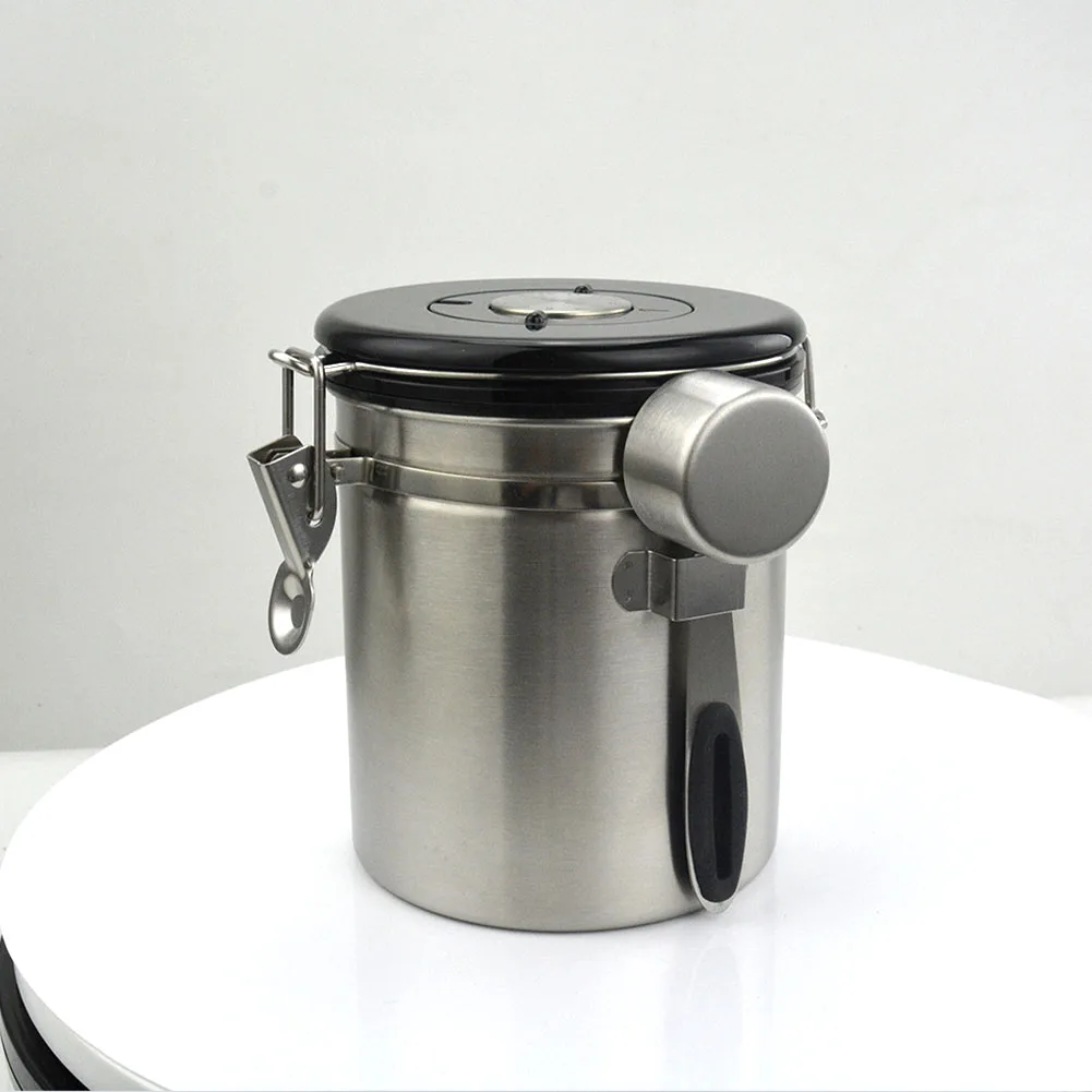 Герметичный контейнер для хранения дома из нержавеющей стали, портативный вакуумный контейнер, ложка с выхлопом, канистра для кухни, кофе в зернах, еда