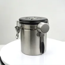 Герметичный контейнер для хранения дома из нержавеющей стали, портативный вакуумный контейнер, ложка с выхлопом, канистра для кухни, кофе в зернах, еда
