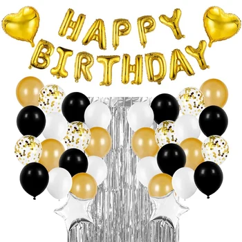 

Black And Gold Birthday Party Balloons Decorations Set Birthday Banner Balloons Confetti With Happy