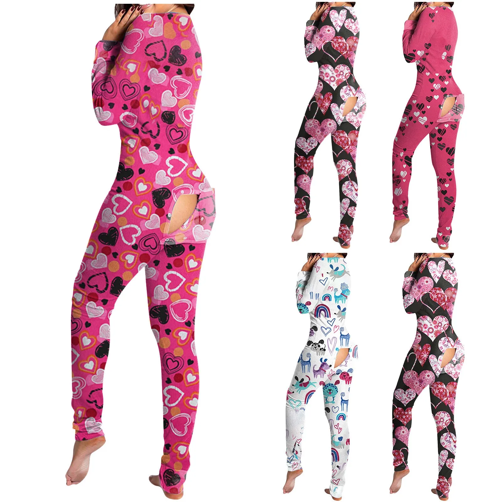 Pijama Sexy con botones en la parte delantera para mujer, pijama de cuello en V, Mono para adultos