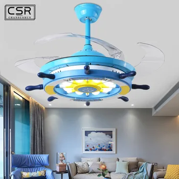 

Mediterranean Fan Light Cartoon Children's Room Boy Bedroom Light Girl Princess Room Creative Rudder Ceiling Fan Lamp DC85-265V
