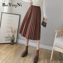 Beiyingni замшевая юбка средней длины для женщин модная эластичная высокая Талия Длинные плиссированные юбки для женщин s Saias Осень Винтаж Шик Faldas