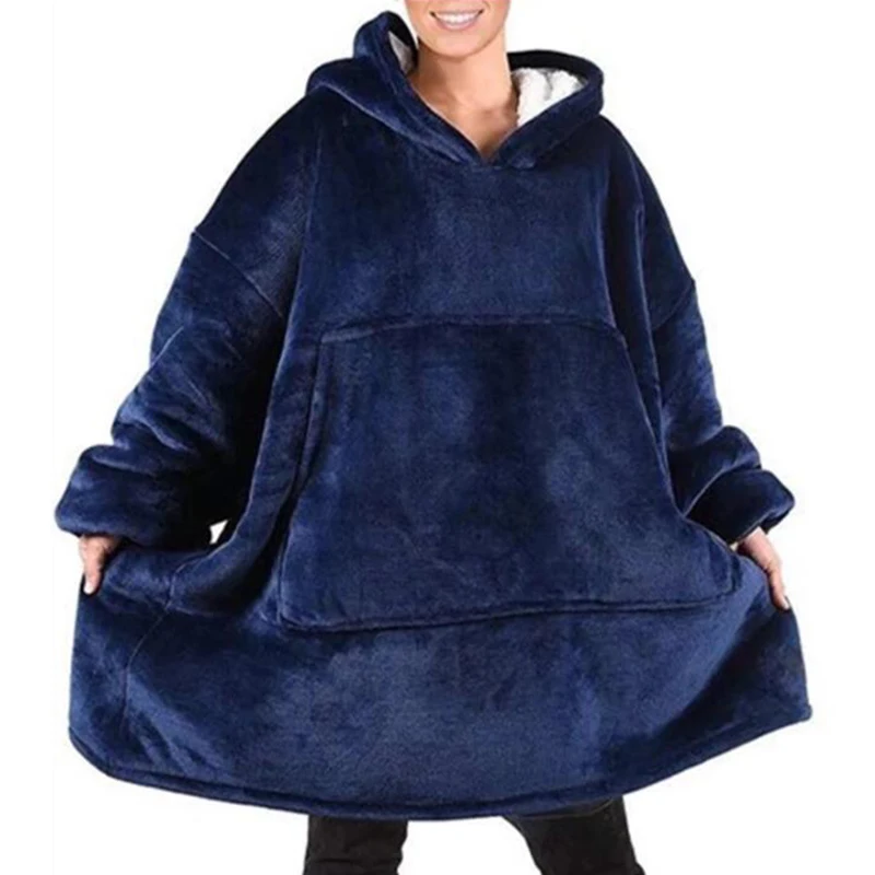 

Soft Fleece Blanket Hooded Winter Adult Warm Wearable Blanket With Sleeves Sherpa Thick Plush Weighted TV Sofa Hoodie Blanket