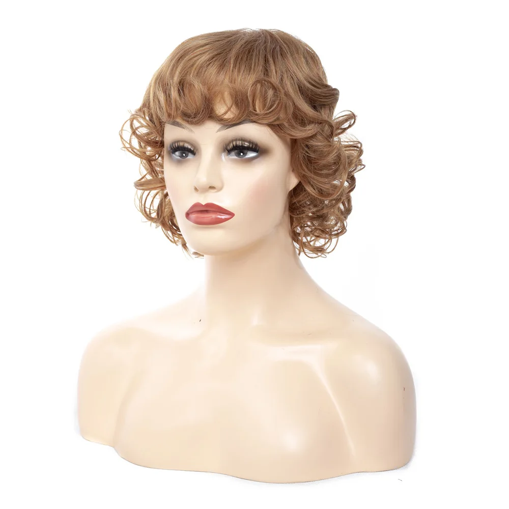 LIHUI Women's Short Hair Synthetic Wig Curled bangs Brown Party Stage play Wigs for everyday use