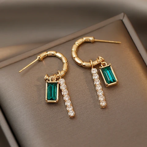 New Design Fashion Jewelry 14K Real Gold plating Exquisite Green Zircon Earrings Elegant Women's Daily Work Accessories