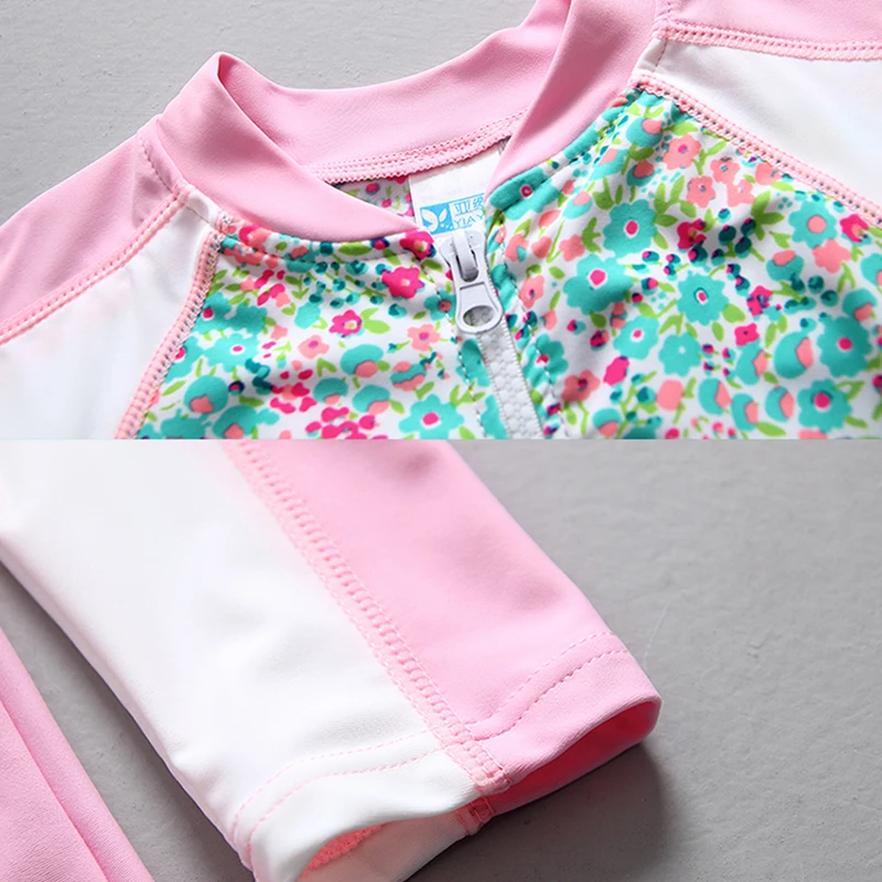 Pink Floral Sun Hat 3-Piece Girl Swimwear Children Toddler Baby Swimsuit Kids 2-Piece Swimming Long Sleeves Swim Wear Suit girls swimsuit