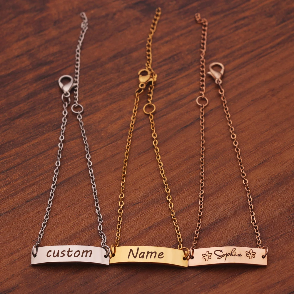 Personalized Jewelry Baby Name ID Bracelet Hand Chain Stainless Steel Custom Engraved Nameplate Bileklik Children