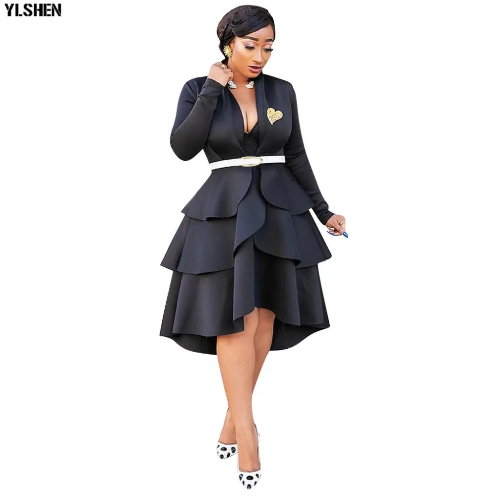 Black Red African Dresses for Women Solid Africa Dress African Clothes Fashion Falbala Evening Dress Robe Africaine Femme 2019 15