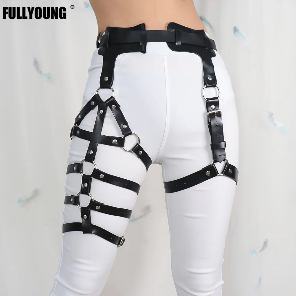 Fullyoung Sexy Fashion Women Lingerie Waist To Leg Leather Harness Belts Personality All-Match Thigh Belt Suspender Garter