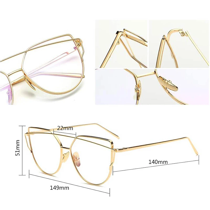 RBRARE Cat Eye Glasses for Women Alloy Anti Blue Light Glasses Optical Clear Lens Cateye Glasses Frame Vintage Metal Eyeglasses