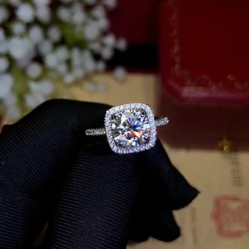 BOEYCJR 925 серебро 1ct/2ct F цвет Муассанит VVS обручальное свадебное кольцо с бриллиантом с национальным сертификатом для женщин