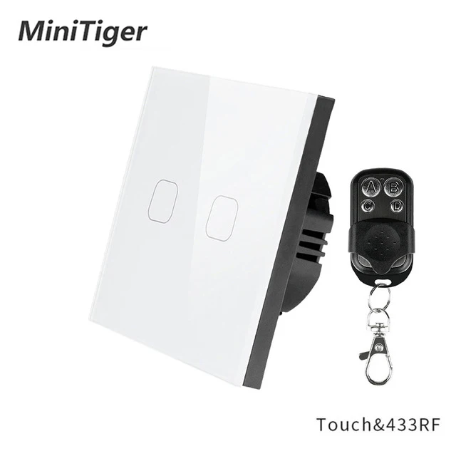 Minitiger EU/UK Стандартный 1/2 банды 1 способ RF433 дистанционное управление настенный сенсорный выключатель, умный дом беспроводной пульт дистанционного управления выключатель света - Color: 2 Gang White-A