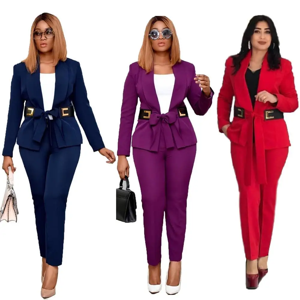 

Spring Women Tracksuits Sexy Notched Full Sleeve Blazer Pants Suits Office Lady Two Pieces Sets