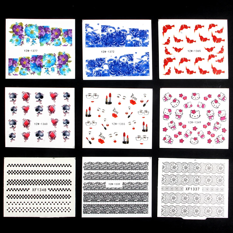 74 Sheets Flower Feather Lace etc Design Water Transfer Sticker Nail Art Decals DIY Fashion Wraps Tips Manicure Tools