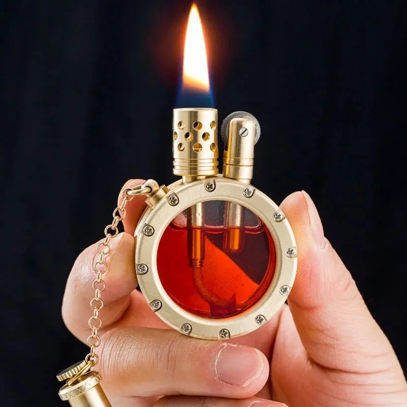 Handmade Pure Copper Gasoline Lighter Quartz Visible Transparent Oil Tank Lighters Portable Round Collection Gift for Man | Дом и сад