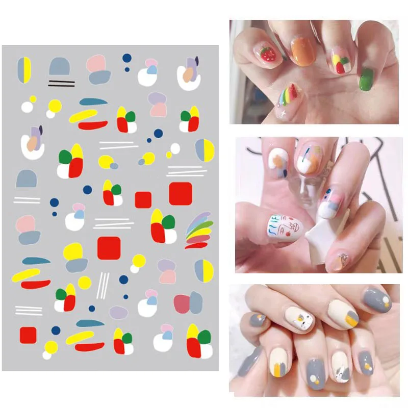 

1 sheet Cute Nail Sticker Mixed Patterns Colorful Girly Transfer Decals 3D Stickers Decorations for Nail Art DIY Design Decor