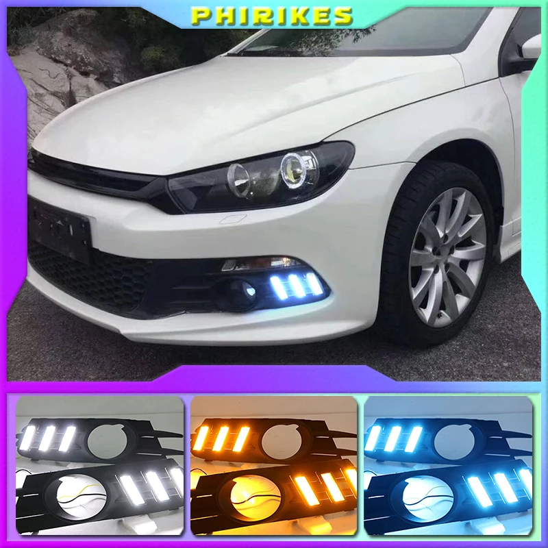 

LED drl daytime running light for Volkswagen Scirocco 2009-14 with moving yellow turn signal and blue night light