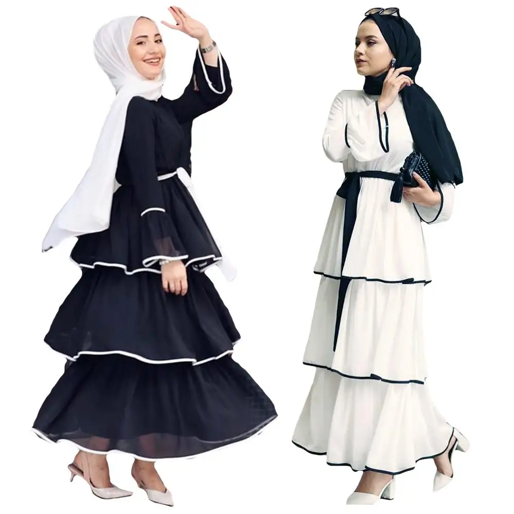 

Abaya Dubai Women Layered Maxi Dress Tiered Layered Kaftan Islamic Muslim Cocktail Robe Gown Elegant Flare Sleeve Arab Clothing