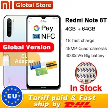 Xiaomi Redmi Note 8 T, 64 ГБ, 4 Гб, NFC, смартфон, 48 МП, четырехъядерный, камера заднего вида Snapdragon 665, четыре ядра, 4000 мАч, глобальная версия