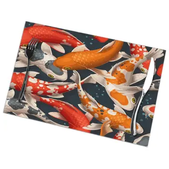 

6 Pcs Placemat Funny Koi Carps Fabric Table Mats Tableware Kitchen Tool Table Mats