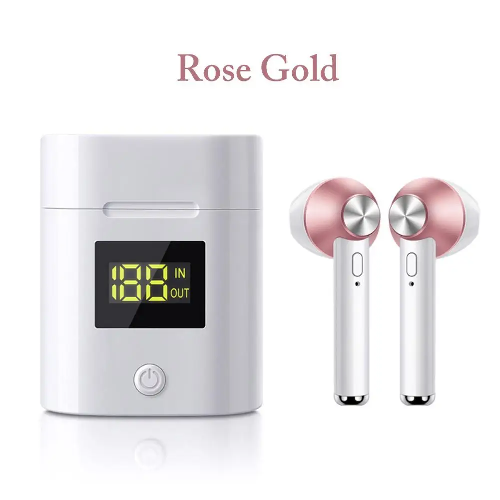 Rose Gold D019 Беспроводные Bluetooth 5,0 наушники HD стерео Беспроводная гарнитура спортивные басовые наушники гарнитура с микрофоном светодиодный дисплей зарядное устройство - Цвет: Rose Gold