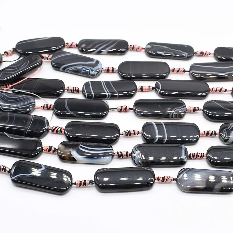 

2strands/lot 41mm Natural black with white stripes rectangular Agates smooth natural stone beads For DIY Necklace Bracelets