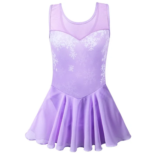 BAOHULU Cotton Dress for Girls Sleeveless Ballet Pink Color Ballet Tutu Carton Print Princess Dance Wear Ballerina Pink Dress B194 SnowflakePurple