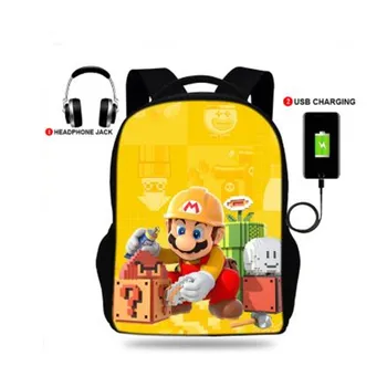 

Fashion Boys USB Charging School Backpack Super Mario Print Backpack Chest Bag Teenager Girls School Bags Travel Female Mochila