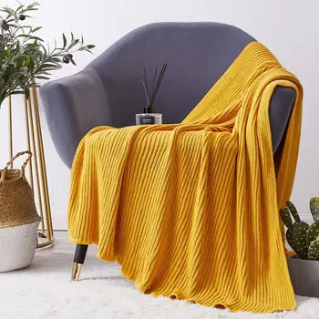 

1pc 100% Cotton Chunky Knit Blanket Solid Skin-Friendly Soft Blanket Office Nap Sofa Cover Blanket Throw Blanket
