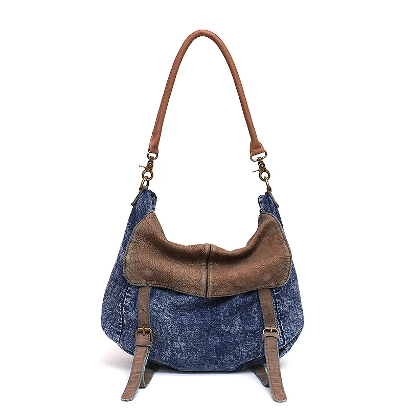 SC винтажные уличные стильные женские сумки-мессенджеры из денима и кожи, сумка на плечо с пряжкой, женские повседневные джинсовые сумки через плечо - Цвет: BLUE