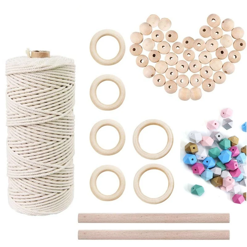Macrame Cord Natural Cotton Rope m with Wood Ring Stick For DIY Kit Wall Hanging Plant Hanger | Дом и сад