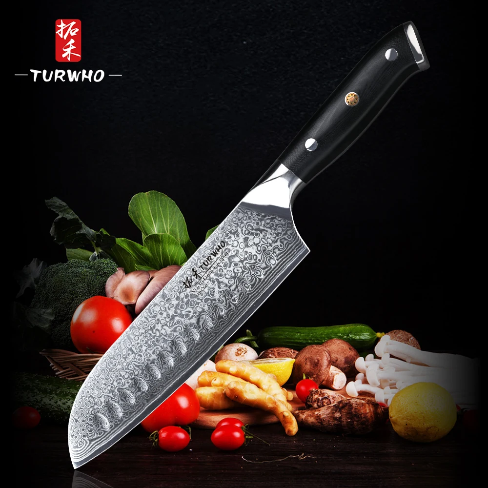 

TURWHO 7" inch Santoku Knife 67 Layers VG10 Handmade Damascus Stainless Steel Kitchen Knife Professional Chef Knives G10 Handle